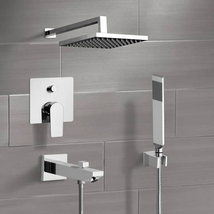 Tub and Shower Faucet, Remer TSH39-8, Chrome Tub and Shower System with 8 Inch Rain Shower Head and Hand Shower